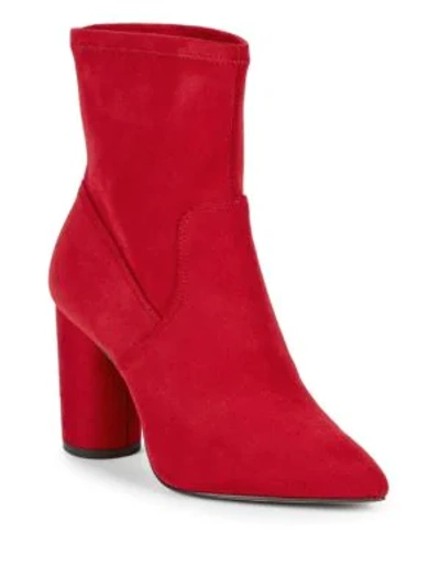 Shop Bcbgeneration Ally Stretch Microsuede Booties In Rich Red