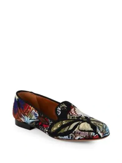 Shop Valentino Embroidered Leather Loafers In Multi