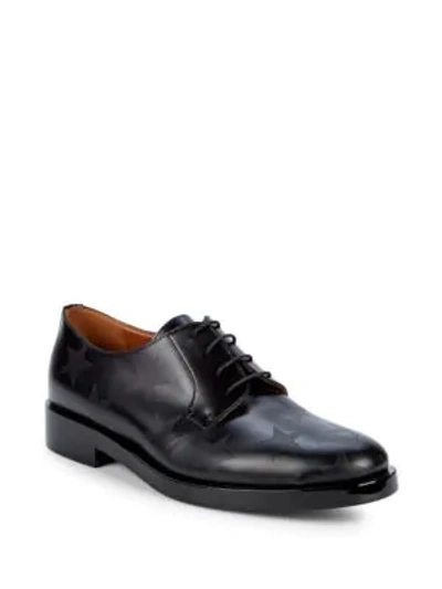 Shop Valentino Star Print Leather Derby Shoes In Black
