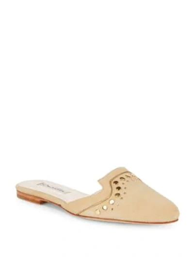 Shop Oscar De La Renta Studded Suede Slides In Nude