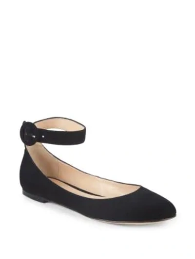 Shop Gianvito Rossi Suede Ankle Strap Ballet Flats In Black