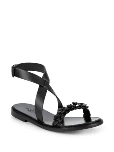 Shop Valentino Floral Applique Leather Sandals In Black