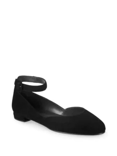 Shop Stuart Weitzman Domain Suede Ankle-strap Flats In Black
