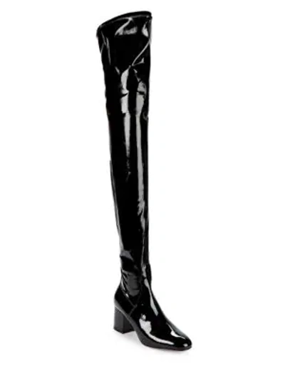Shop Valentino Round Toe Patent Leather Over-the-knee High Boots In Black