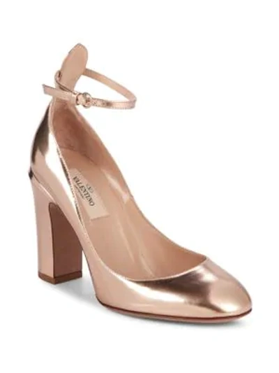 Shop Valentino Tango Block Heel Leather Pumps In Rose Gold