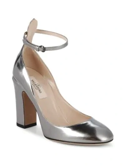Shop Valentino Tango Block Heel Leather Pumps In Silver