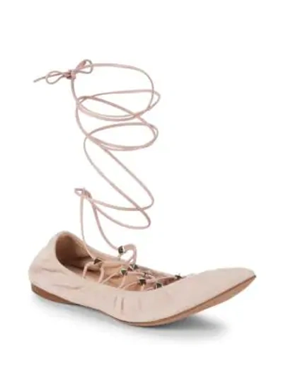 Shop Valentino Lace-up Suede Ballet Flats In Pink