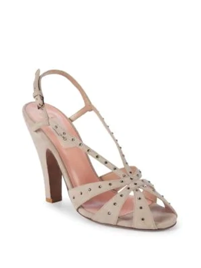 Shop Valentino Embellished Suede Sandals In Beige