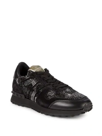 Shop Valentino Textured Low-top Sneakers In Black