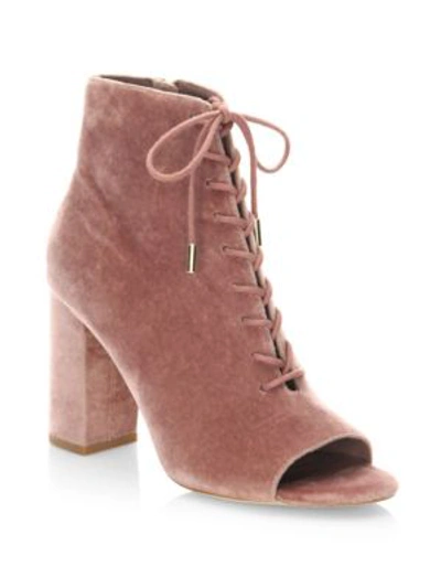 Shop Joie Lakia Lace-up Velvet Ankle Boots In Light Mauve