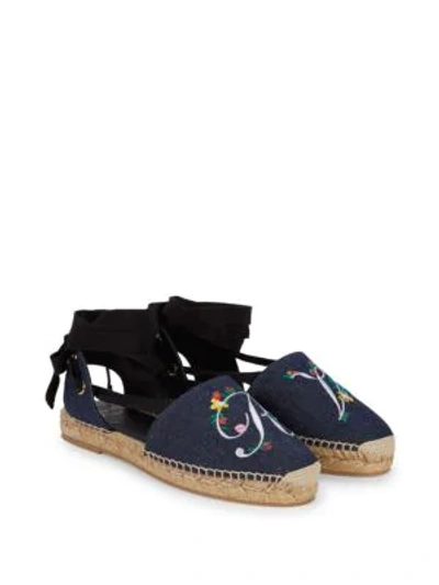 Shop Roger Vivier Embroidered Espadrille Flats In Blue