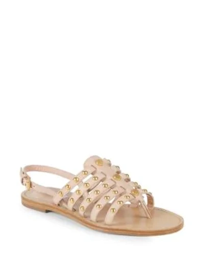 Shop Moschino Studded Leather Gladiator Sandals In Beige
