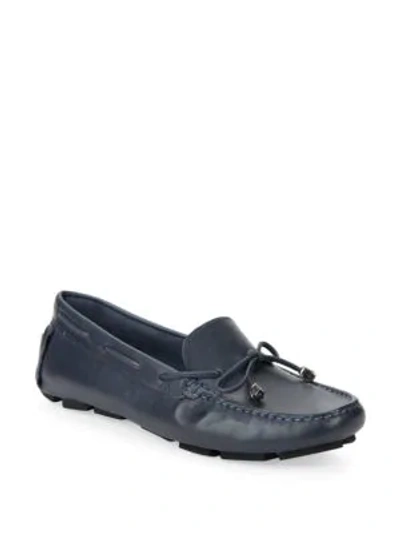 Shop Saks Fifth Avenue Lace-up Leather Driver Shoes In Navy