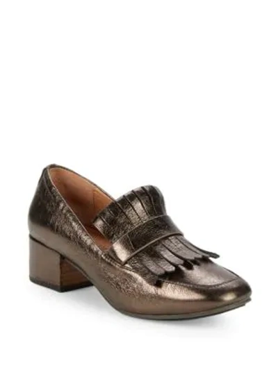 Shop Gentle Souls Ethan Leather Block Heel Loafers In Pewter