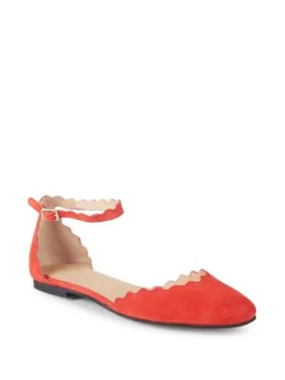 Shop Saks Fifth Avenue Scalloped Suede Flats In Red