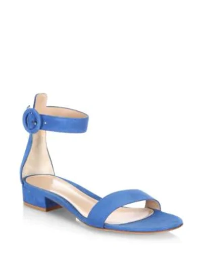 Shop Gianvito Rossi Portofino Suede Ankle-strap Flat Sandals In Cobalt