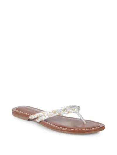 Shop Bernardo Double-strap Leather Thong Sandals In Gold Silver