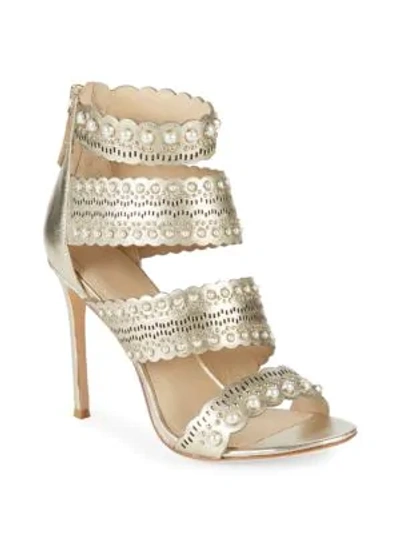 Shop Pour La Victoire Ellura Leather Stiletto Sandals In Champagne