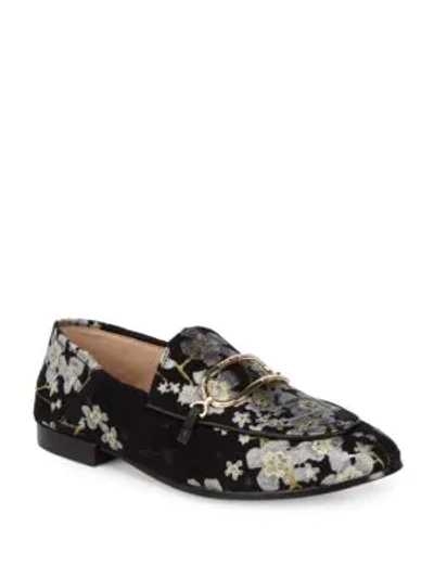 Shop Karl Lagerfeld Floral Embroidered Loafers In Black Yellow