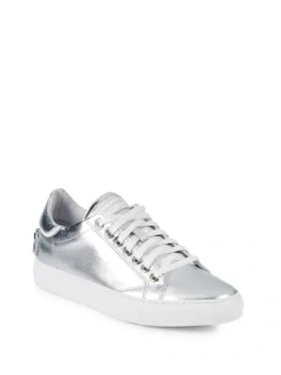 Shop John Galliano Metallic Leather Low-top Sneakers In Silver