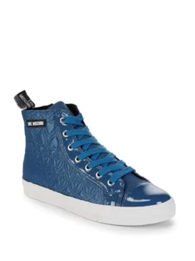 Shop Love Moschino Quilted High-top Sneakers In Blue