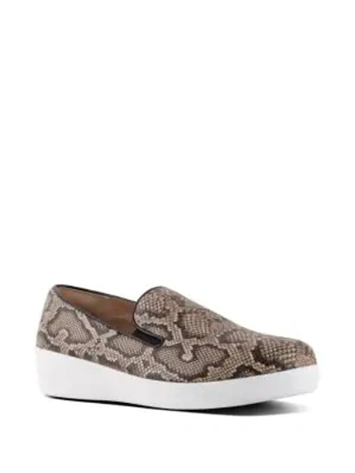 Shop Fitflop Superskate Leather Slip-on Sneakers In Taupe Snake