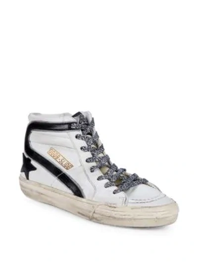 Shop Golden Goose Slide Distressed High-top Sneakers In White