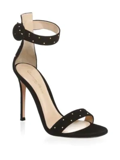 Shop Gianvito Rossi Portofino Studded Suede Strap Sandals In Black