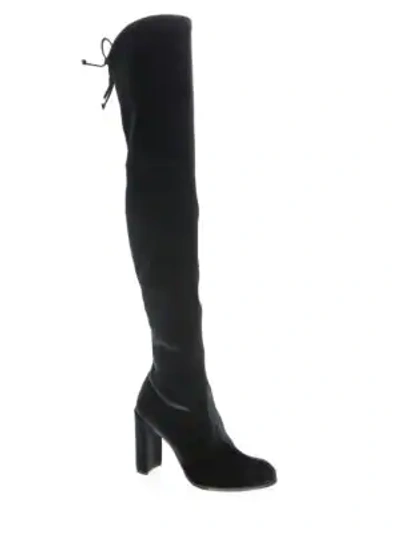Shop Stuart Weitzman Hiline Velvet Over-the-knee Boots In Black