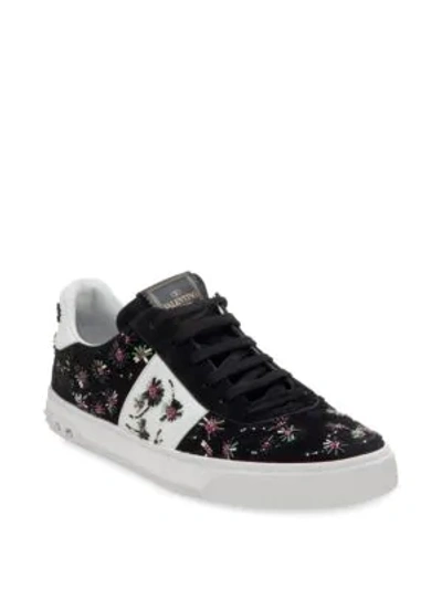 Shop Valentino Fly Crew Beaded Suede Sneakers In White