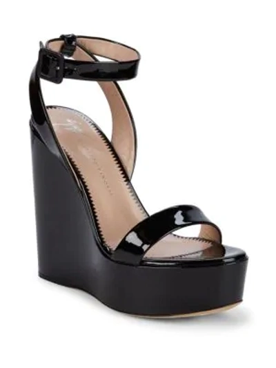 Shop Giuseppe Zanotti Patent Leather Wedge Sandals In Black