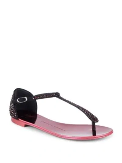 Shop Giuseppe Zanotti Embellished Leather Thong Sandals In Black Red