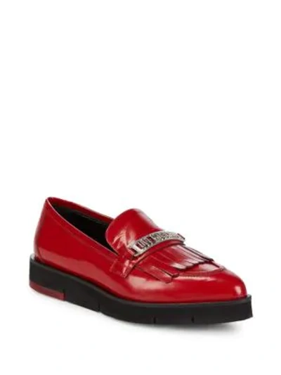 Shop Love Moschino Logo Platform Loafers In Red