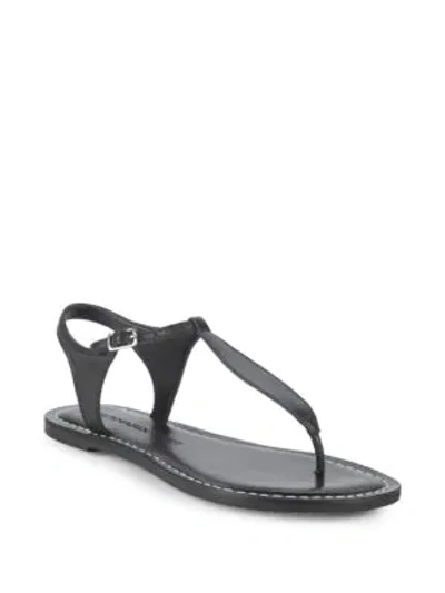Shop Bernardo T-strap Leather Sandals In Black