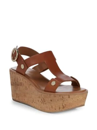Shop Frye Dahlia Rivet Leather Wedge Sandals In Caramel