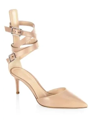 Shop Gianvito Rossi Leather D'orsay Ankle-strap Pumps In Praline