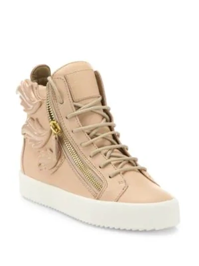 Shop Giuseppe Zanotti Winged Leather Side-zip Hi-top Trainers In Shell