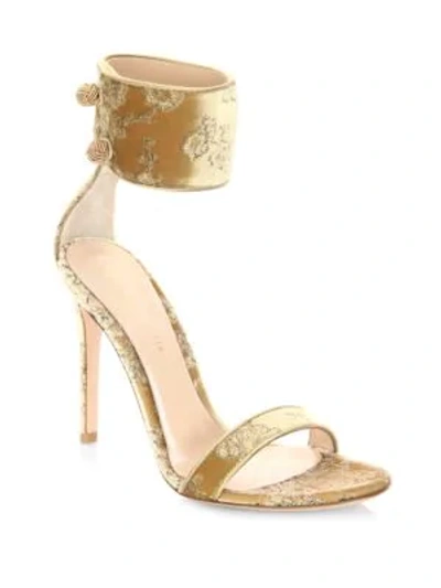 Shop Gianvito Rossi Mekong Velvet Ankle-strap Slingback Sandals In Gold