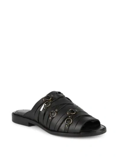 Shop Kelsi Dagger Brooklyn Classic Leather Flat Sandals In Black