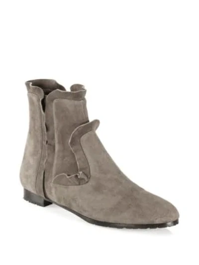 Shop Aquazzura Suede Leather Flat Booties In Grey