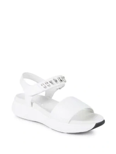 Shop Prada Embellished Leather Platform Sandals In White