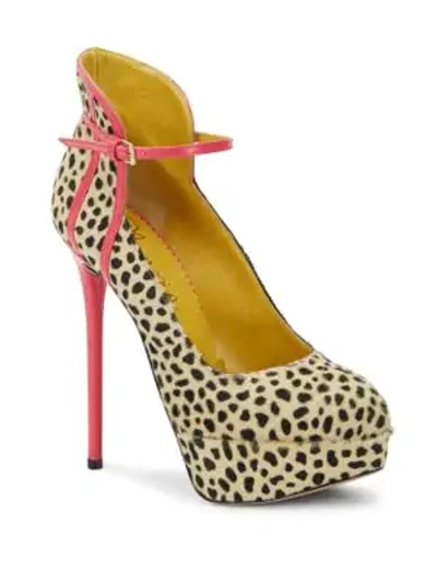 Shop Charlotte Olympia Lucille Printed Calf Hair & Leather Platform Pumps In Cheetah