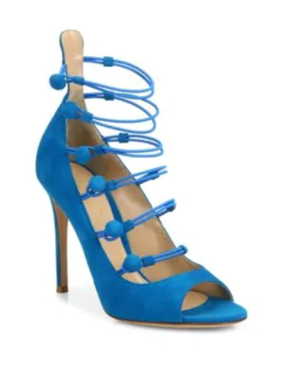 Shop Gianvito Rossi Suede Button-strap Peep Toe Pumps In Curacao