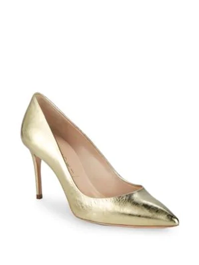 Shop Casadei Metallic Leather Pumps In Gold