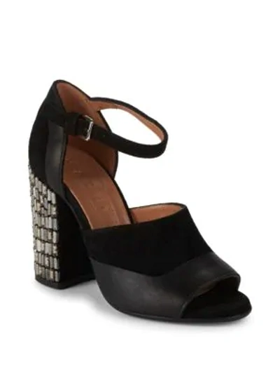 Shop Marni Studded Suede & Leather D'orsay Block Heel Sandals In Black