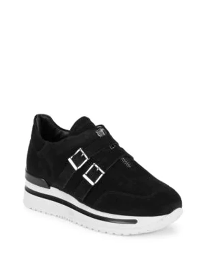 Shop John Galliano Double Buckle Leather Sneakers In Black