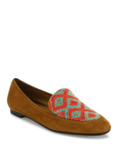 Shop Aquazzura Masai Beaded Suede Loafers In Cognac