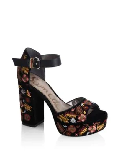 Shop Sam Edelman Marsha Embroidered Platform Sandals In Black