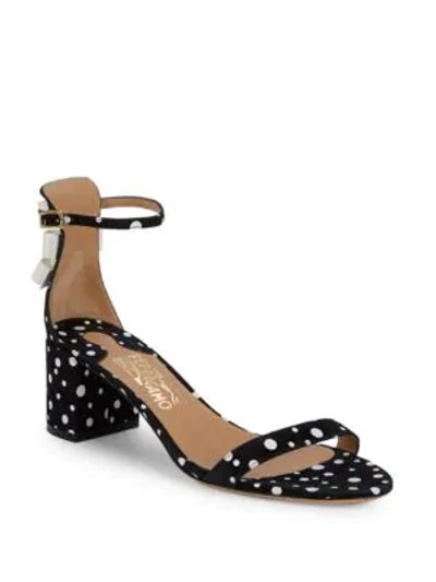 Shop Ferragamo Connie Block Heel Suede Sandals In Black White