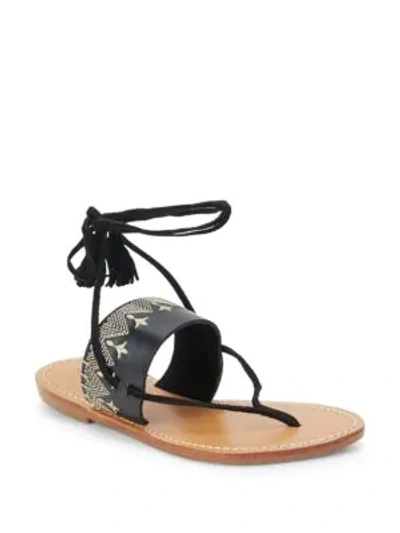 Shop Soludos Embroidered Leather Lace-up Sandals In Black